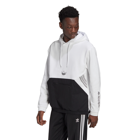 Adidas SPRT Archive Mixed Material Sweat Hoodie - White/Black